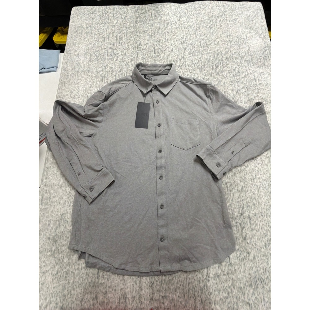 VRST Mens LS Button Down Shirt Silver Shadow‎ Grey Stretch Performance M NEW